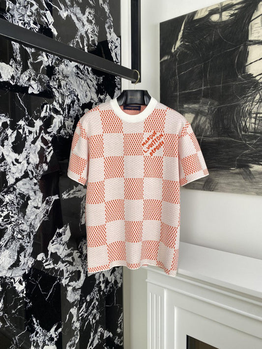 Checkered Knit T-Shirt Orange