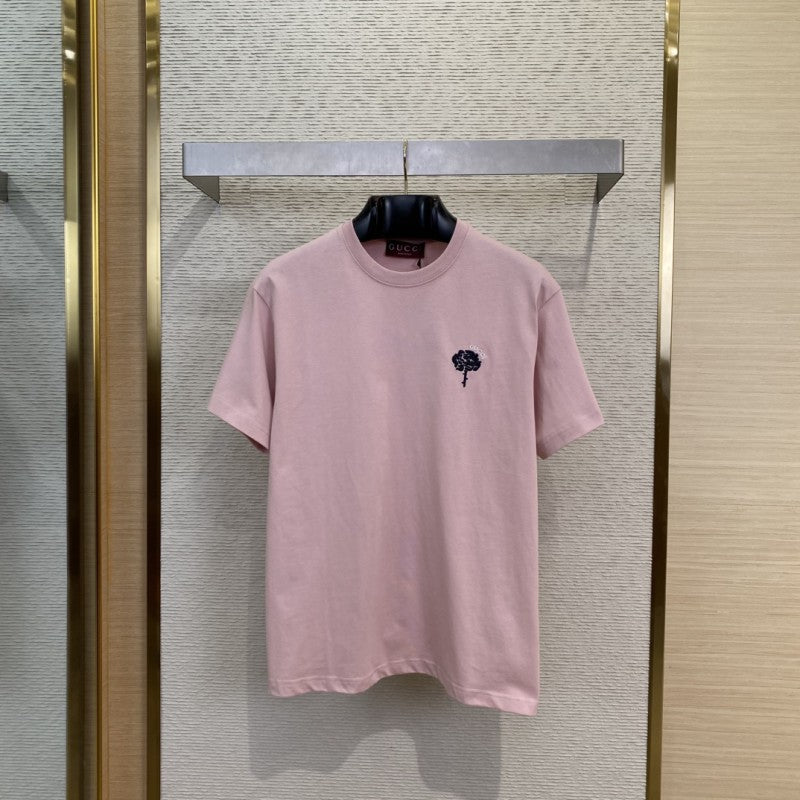 Rose Embroidery Pink T-Shirt