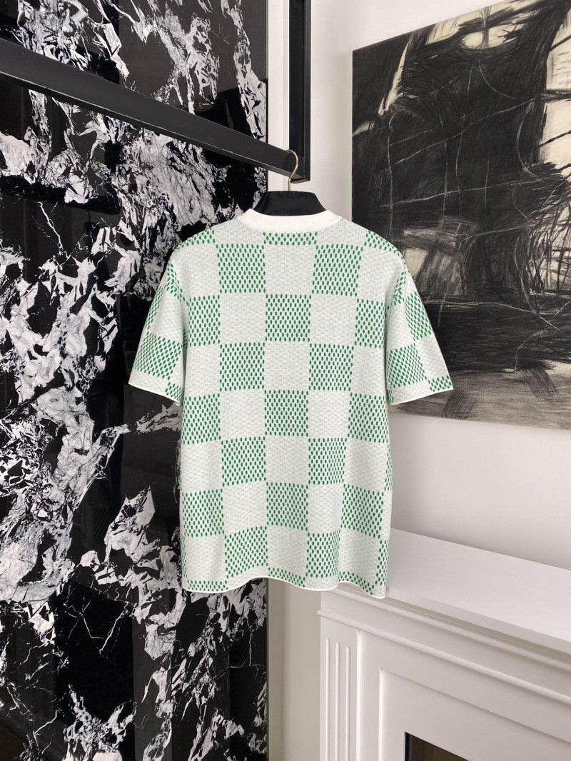 Checkered Knit T-Shirt Green