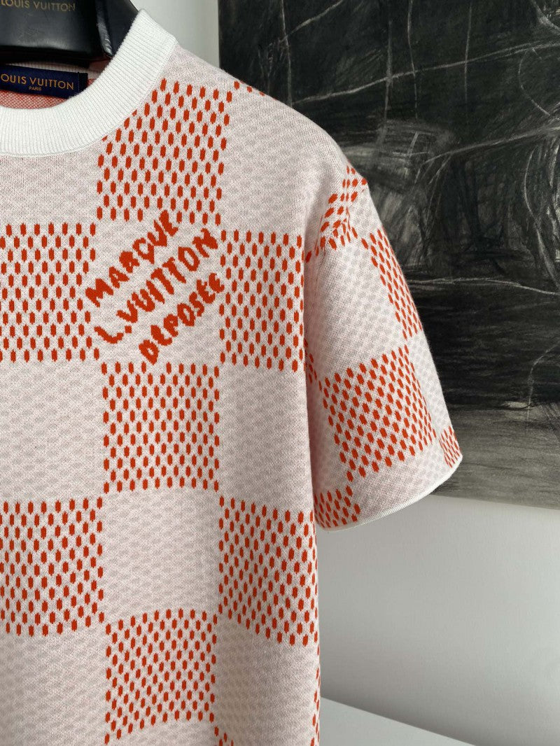 Checkered Knit T-Shirt Orange