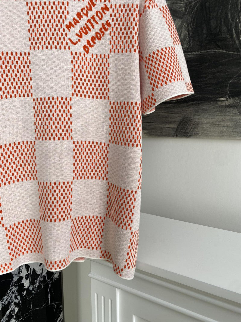 Checkered Knit T-Shirt Orange