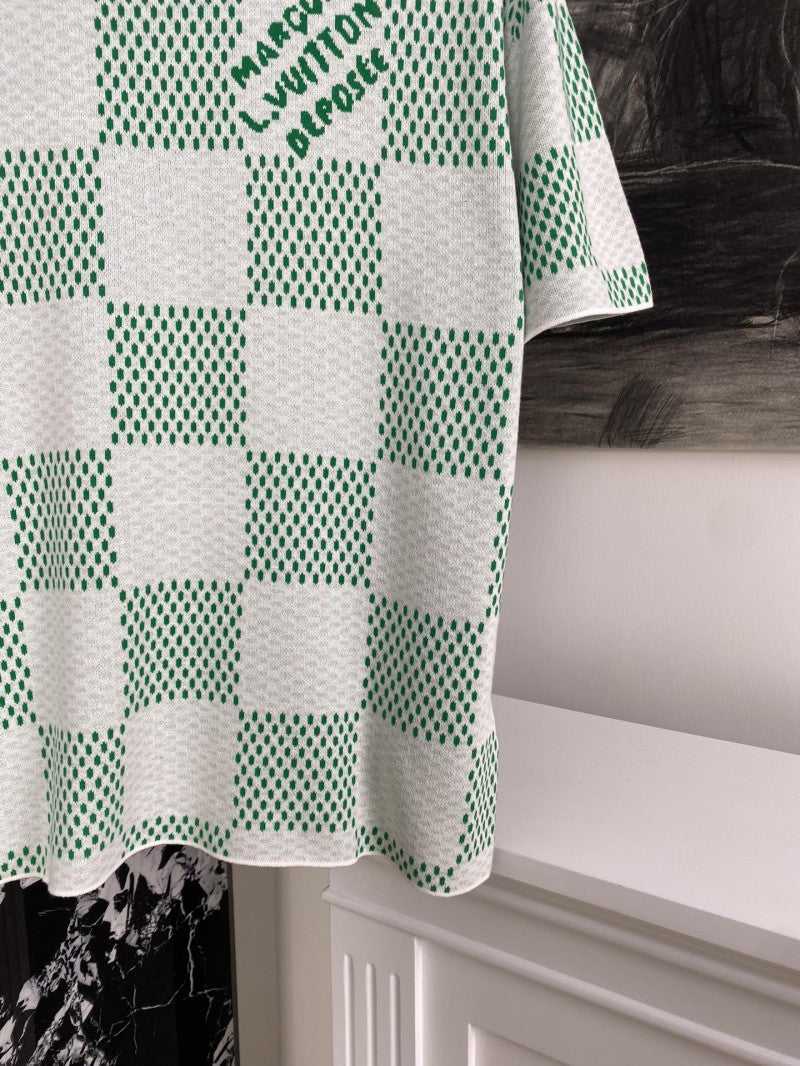 Checkered Knit T-Shirt Green