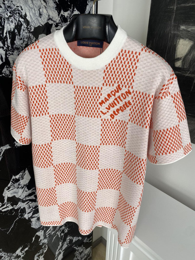 Checkered Knit T-Shirt Orange