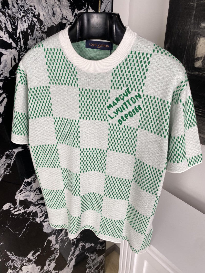 Checkered Knit T-Shirt Green