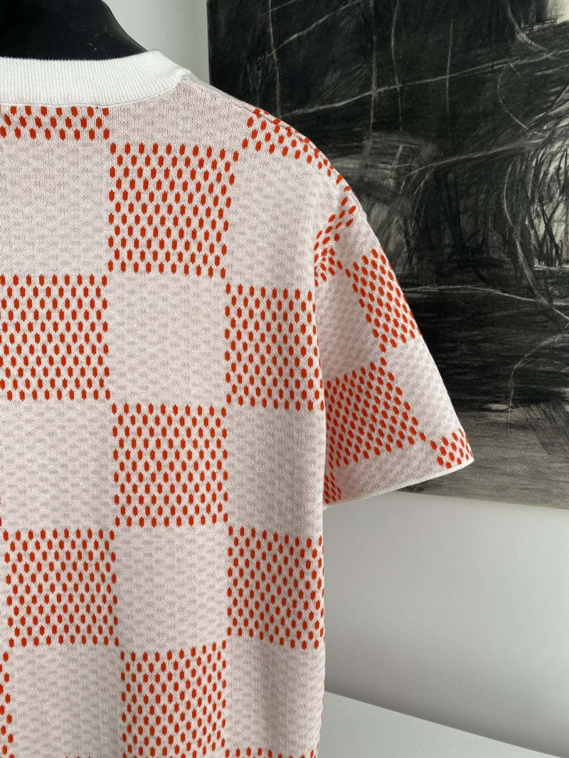 Checkered Knit T-Shirt Orange