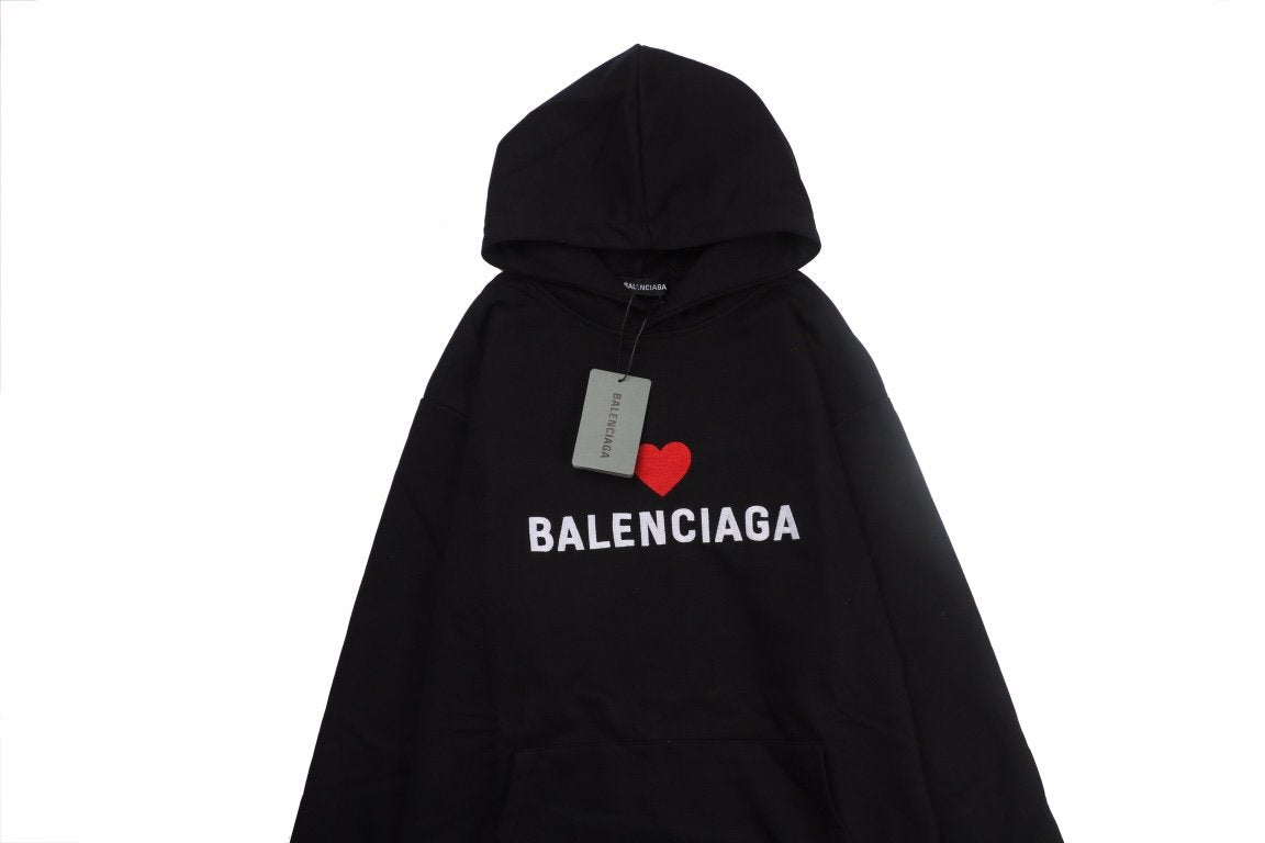 Balenci Heart Logo Hoodie Black