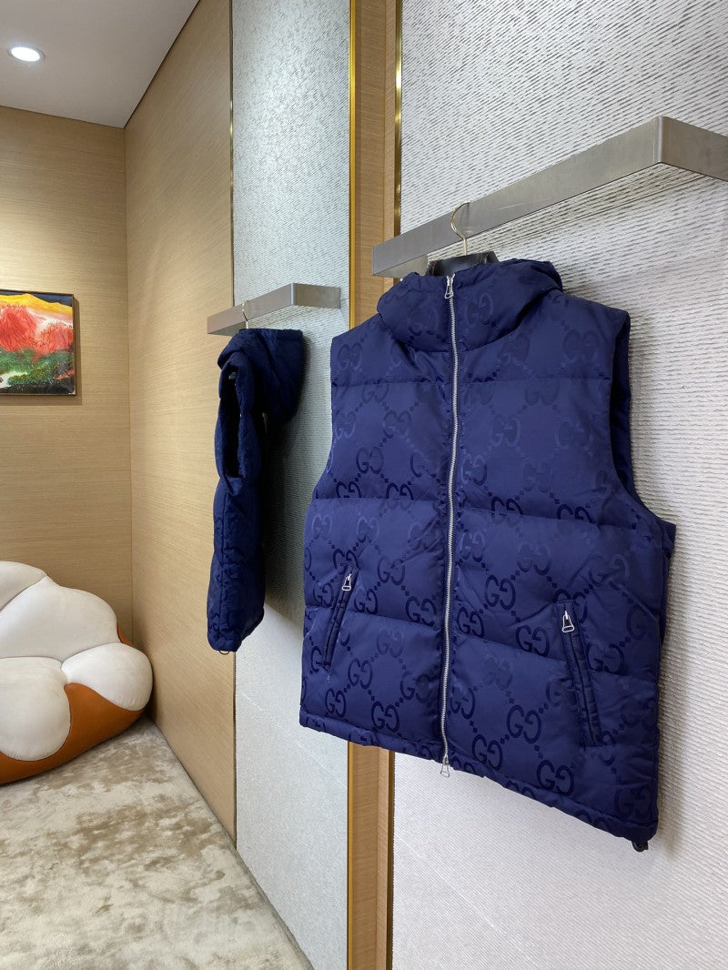 Jacquard Down Vest Navy