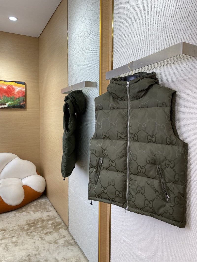 Jacquard Down Vest Khaki