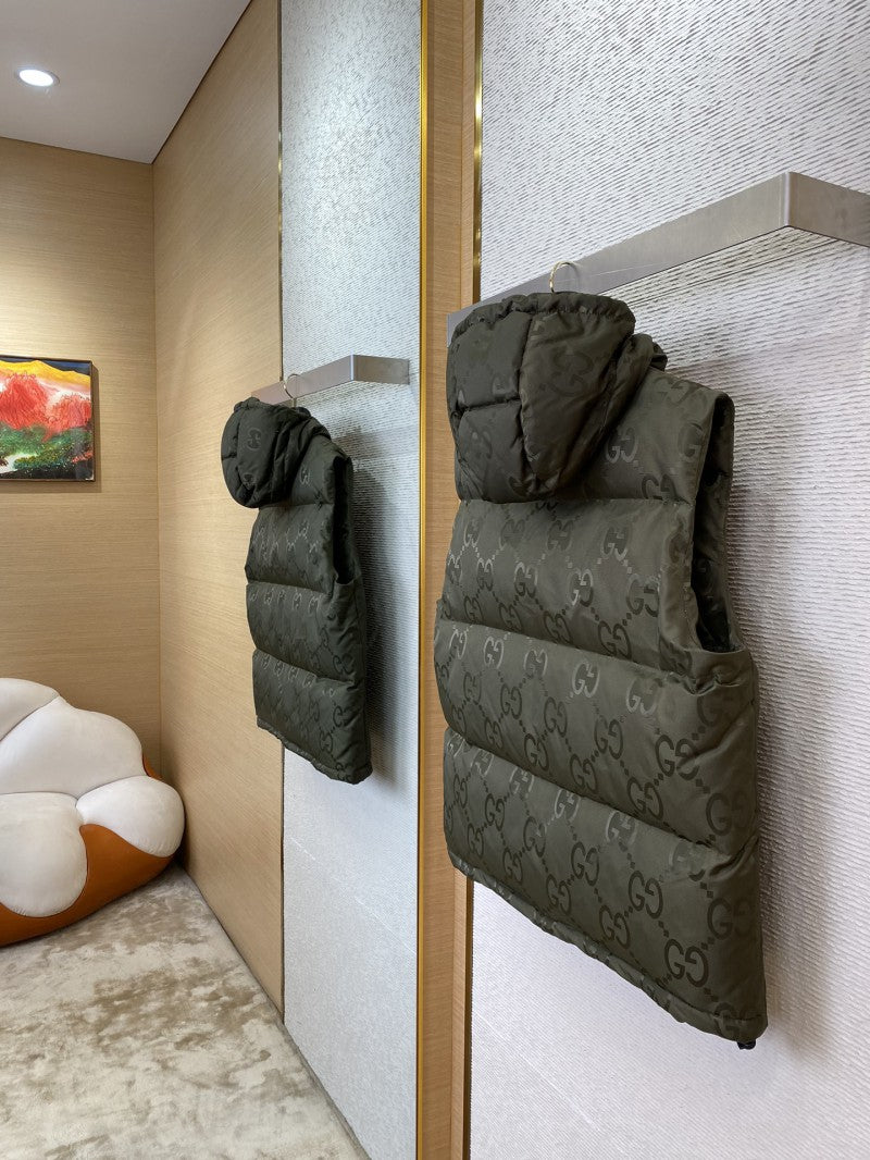 Jacquard Down Vest Khaki