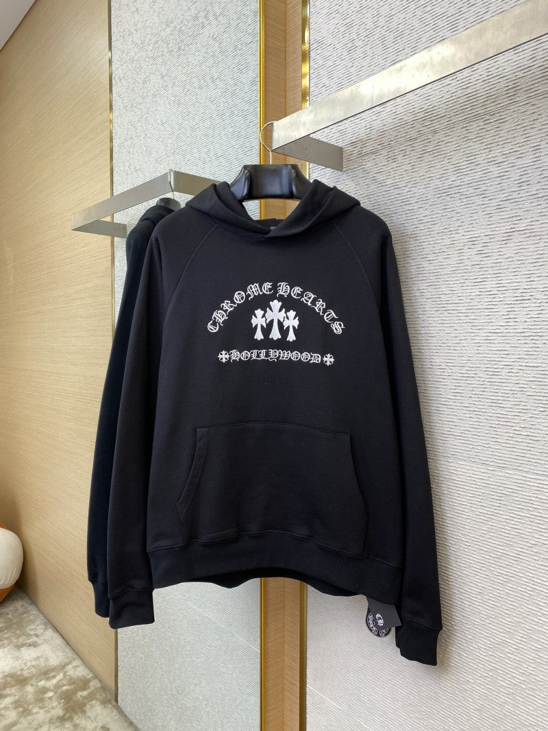 Embroidered Black and White Hoodie