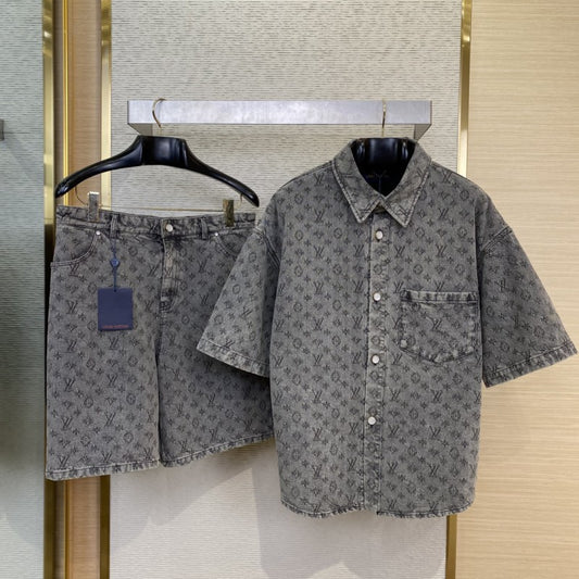 Washed Denim Shorts Grey