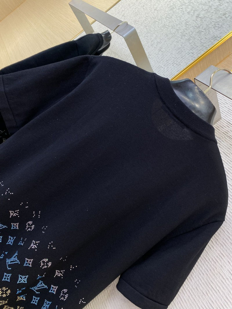 RHINESTONE GRADIENT KNIT T-SHIRT BLACK