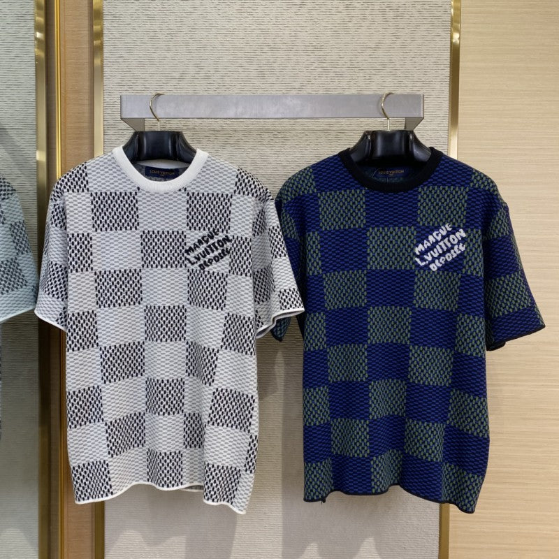 Checkered Knit T-Shirt