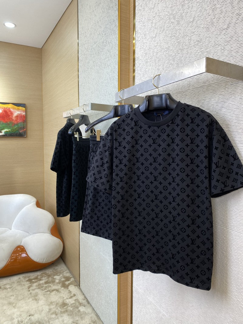 Full Print Flocked T-Shirt Black
