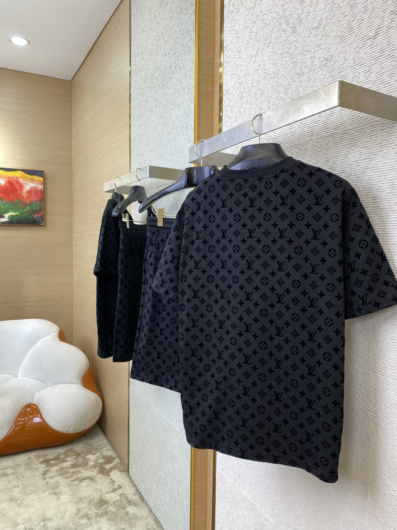 Full Print Flocked T-Shirt Black