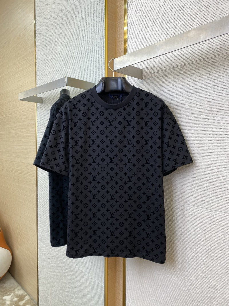 Full Print Flocked T-Shirt Black