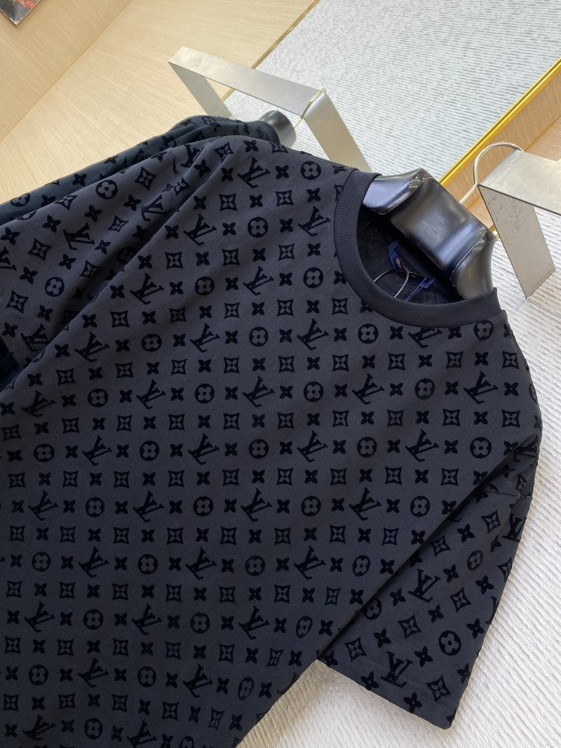 Full Print Flocked T-Shirt Black