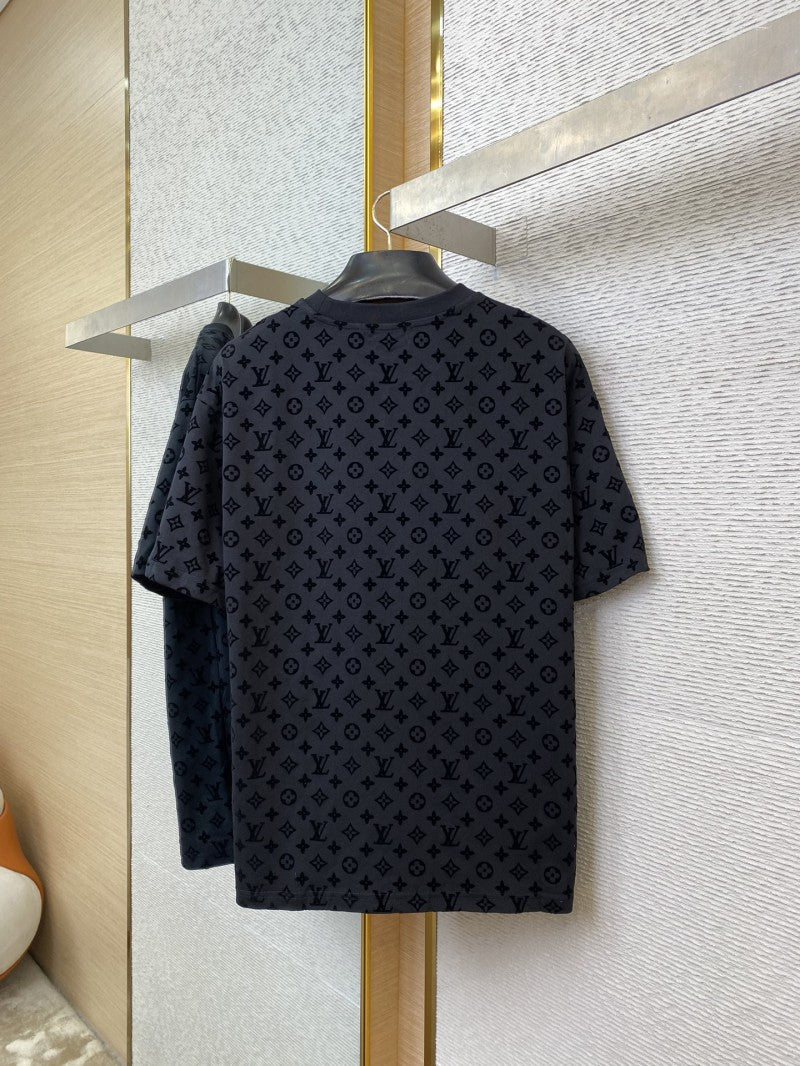 Full Print Flocked T-Shirt Black