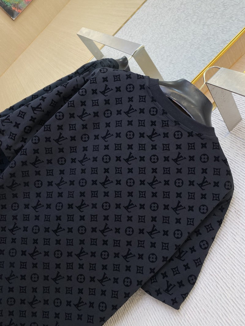 Full Print Flocked T-Shirt Black
