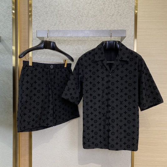 Full Print Flocked Polo Shirt Black