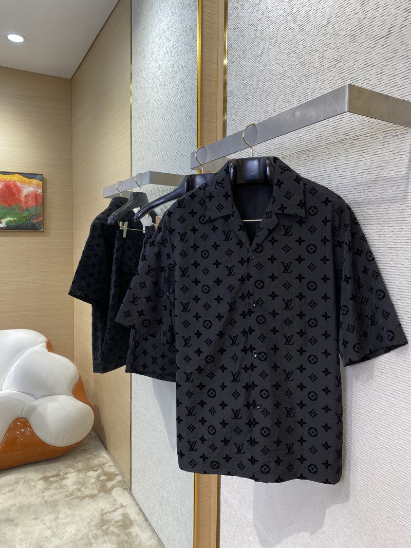 Full Print Flocked Polo Shirt Black