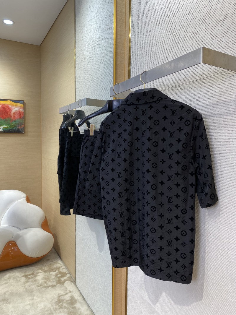 Full Print Flocked Polo Shirt Black