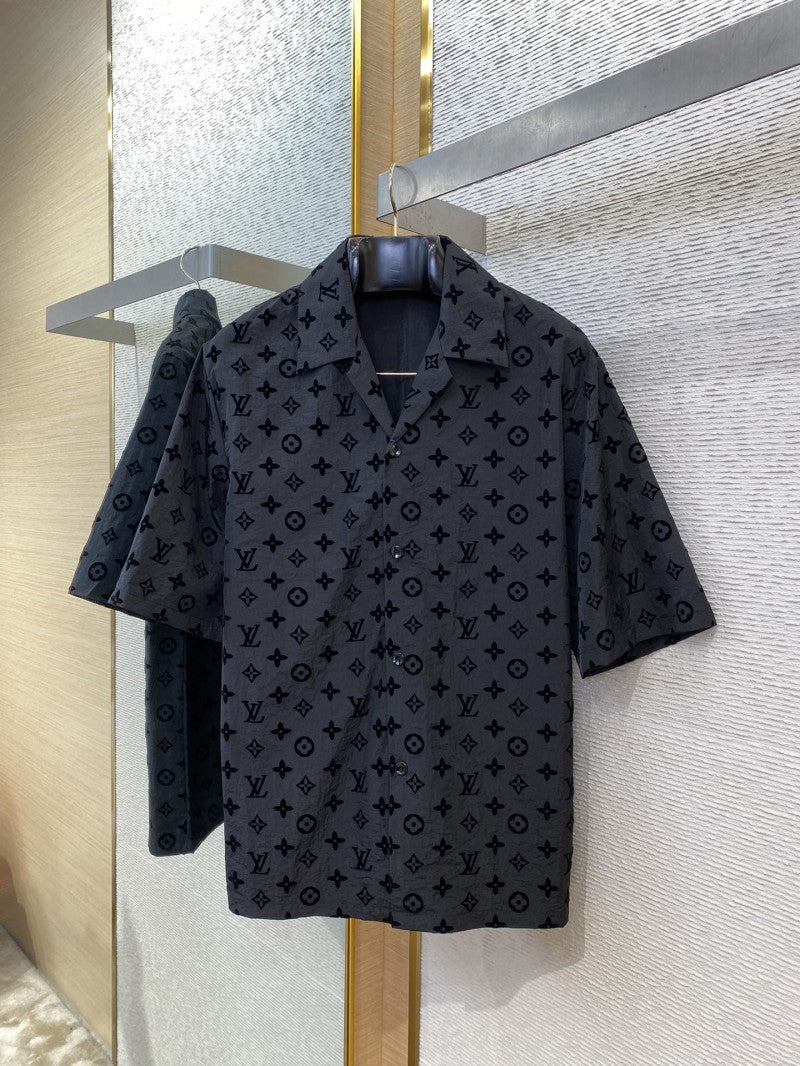 Full Print Flocked Polo Shirt Black