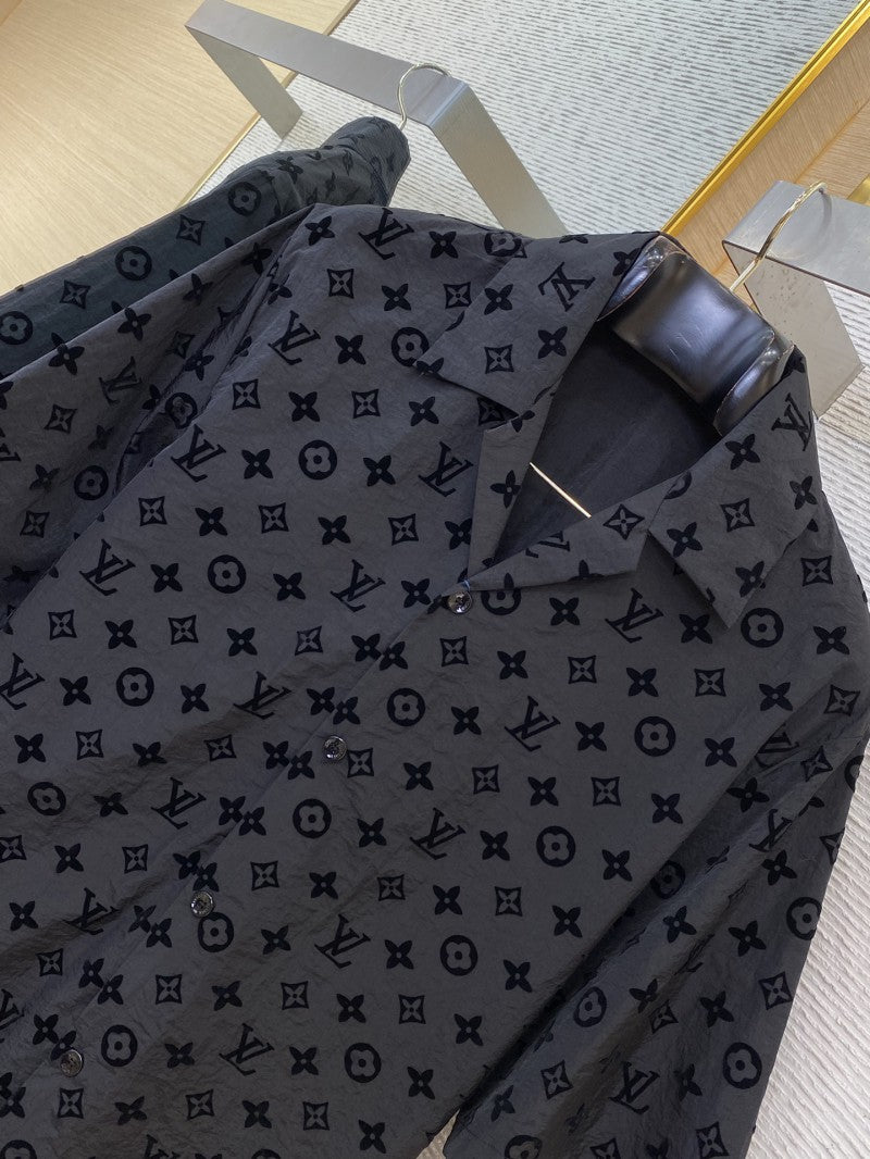 Full Print Flocked Polo Shirt Black