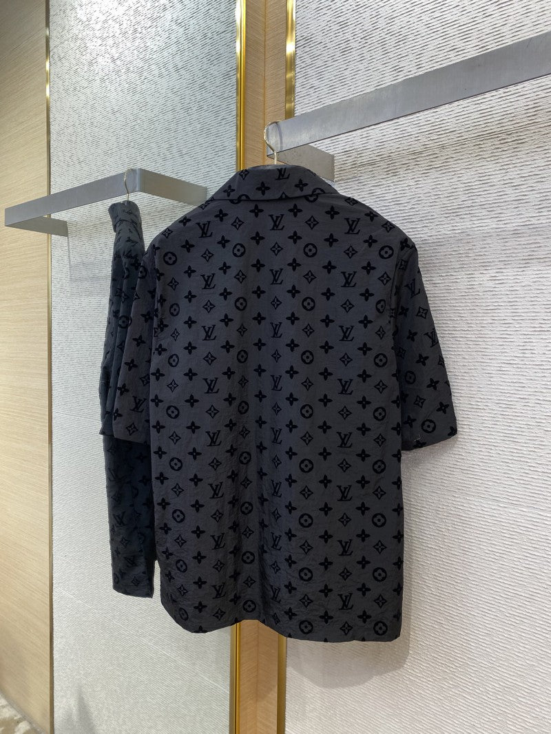 Full Print Flocked Polo Shirt Black