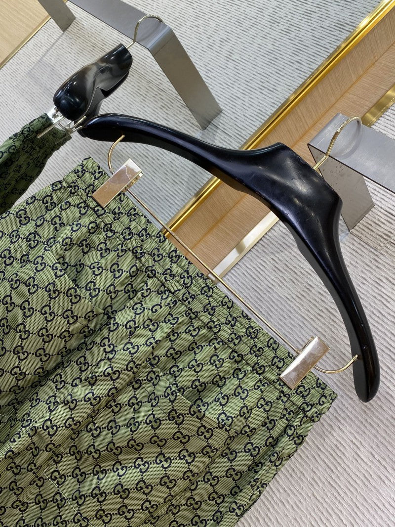 Twin-G Print Silk Shorts Khaki