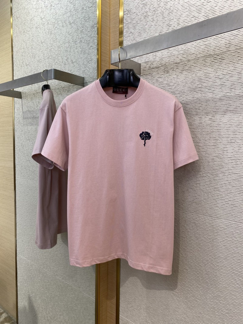 Rose Embroidery Pink T-Shirt