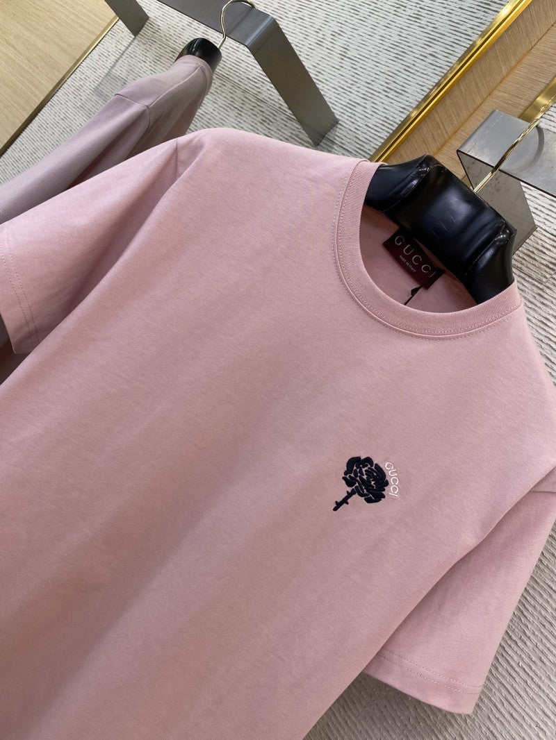 Rose Embroidery Pink T-Shirt