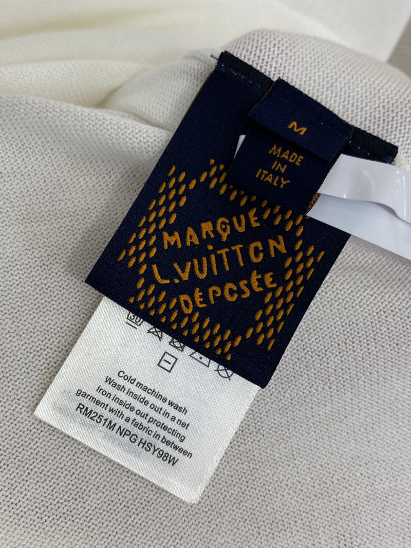 Jacquard Sleeve Knit T-Shirt White