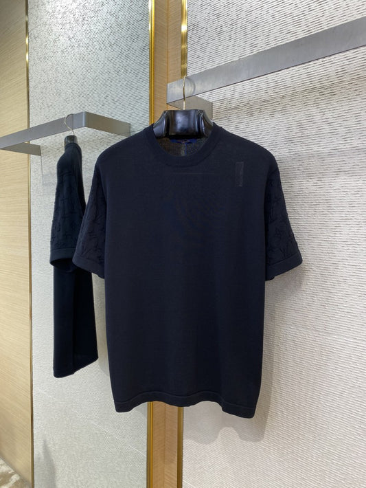 Jacquard Sleeve Knit T-Shirt Black