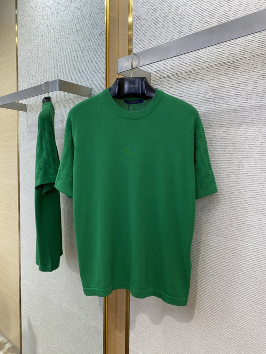 Jacquard Sleeve Knit T-Shirt Green