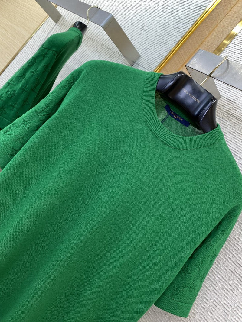 Jacquard Sleeve Knit T-Shirt Green