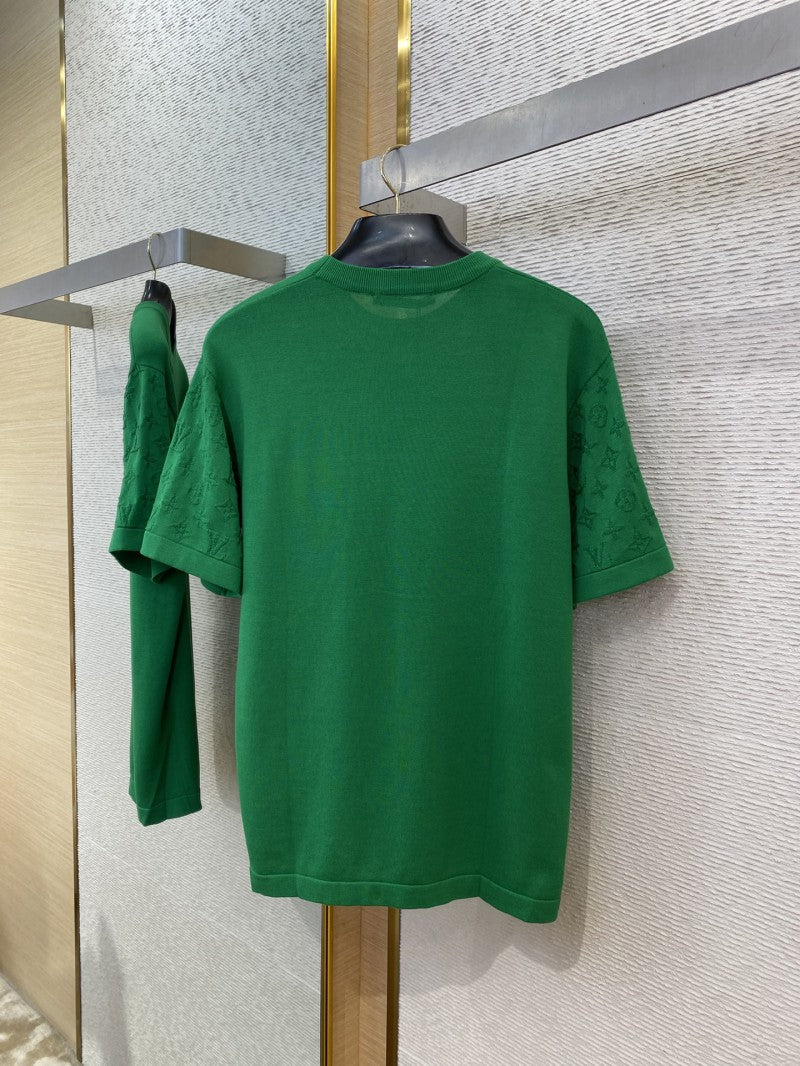 Jacquard Sleeve Knit T-Shirt Green