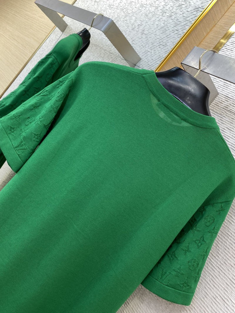Jacquard Sleeve Knit T-Shirt Green