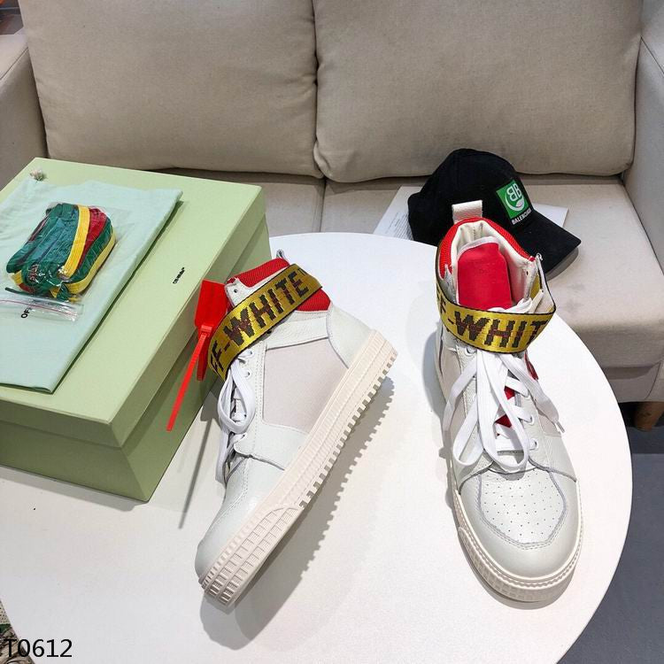 Off-White Red & White Industrial Belt-Strap High-Top Sneakers