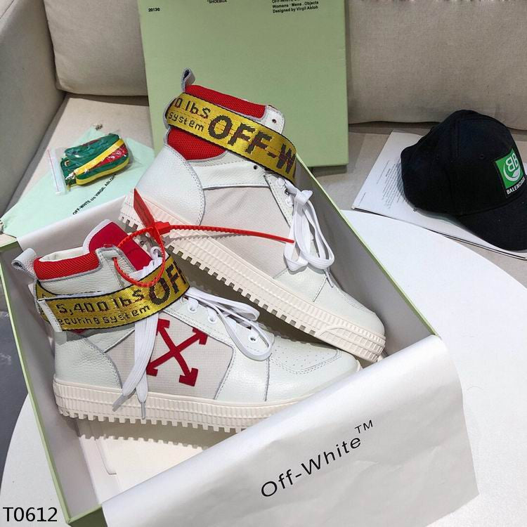 Off-White Red & White Industrial Belt-Strap High-Top Sneakers