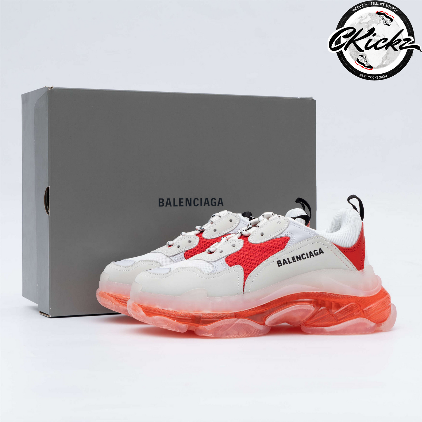 Balenci Triple S Clear Sole White Red