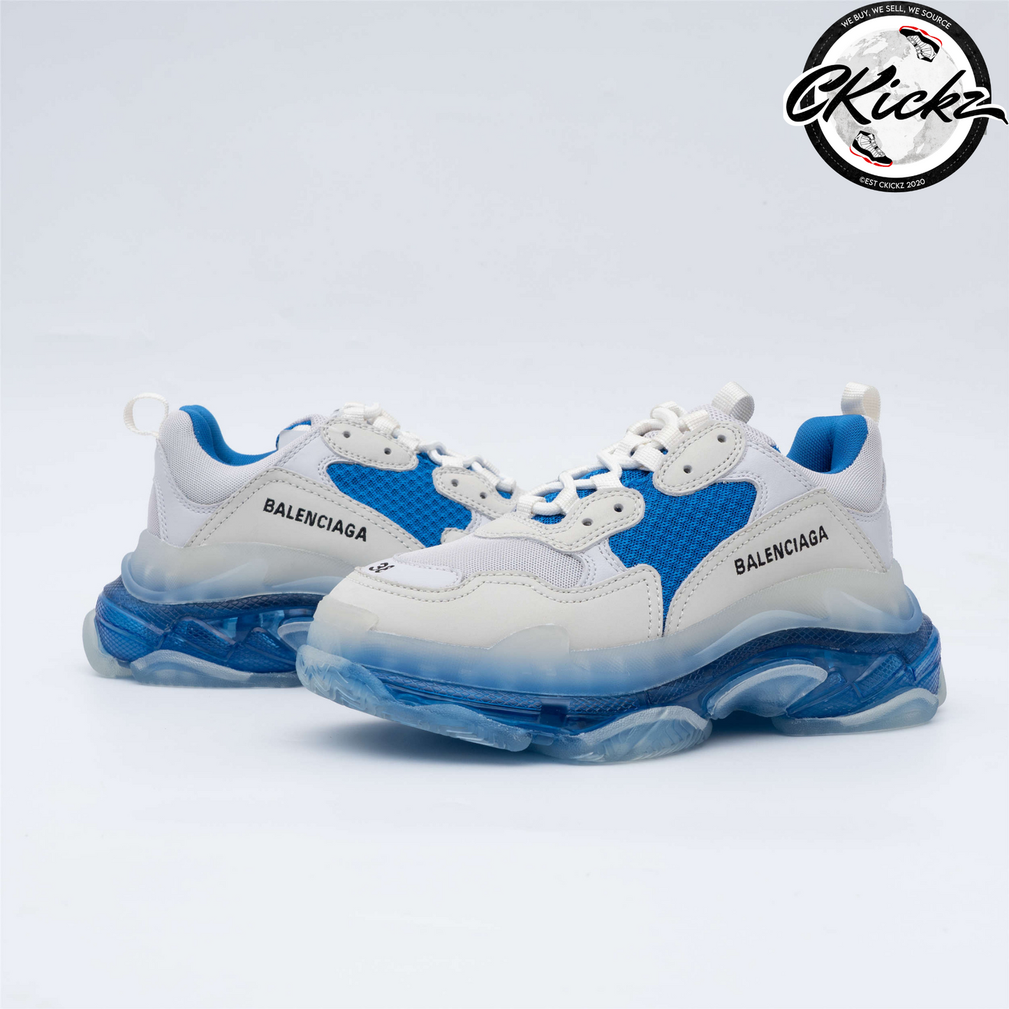 Balenci Triple S Clear Sole White Blue