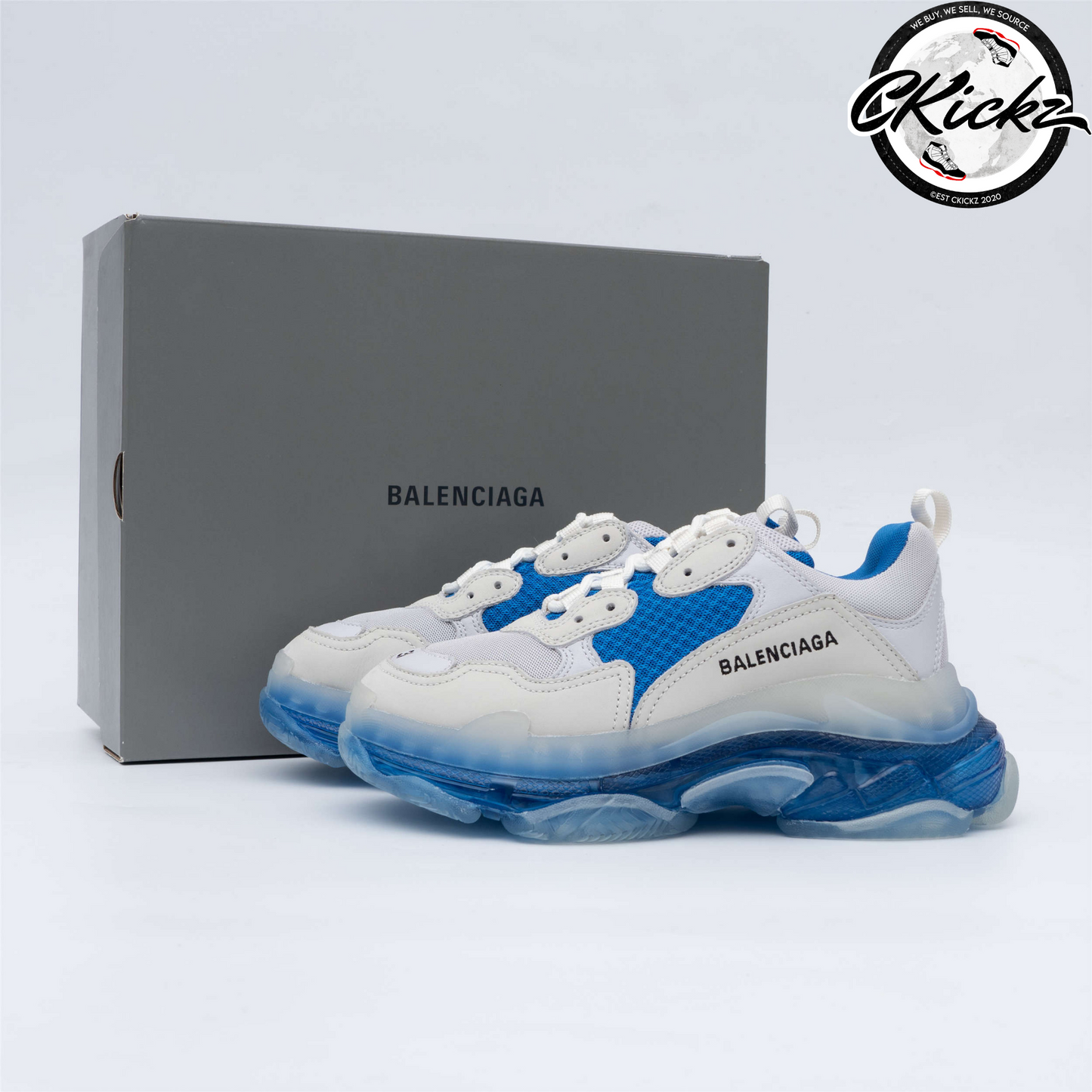 Balenci Triple S Clear Sole White Blue