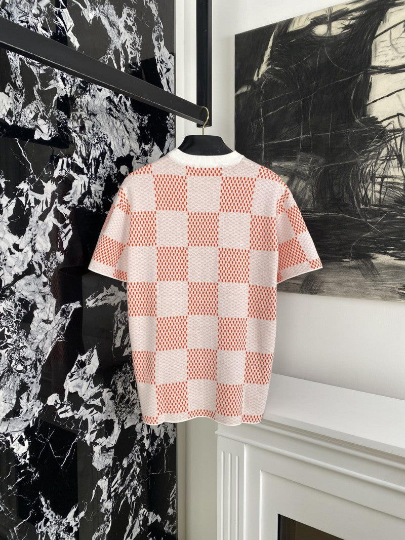 Checkered Knit T-Shirt Orange