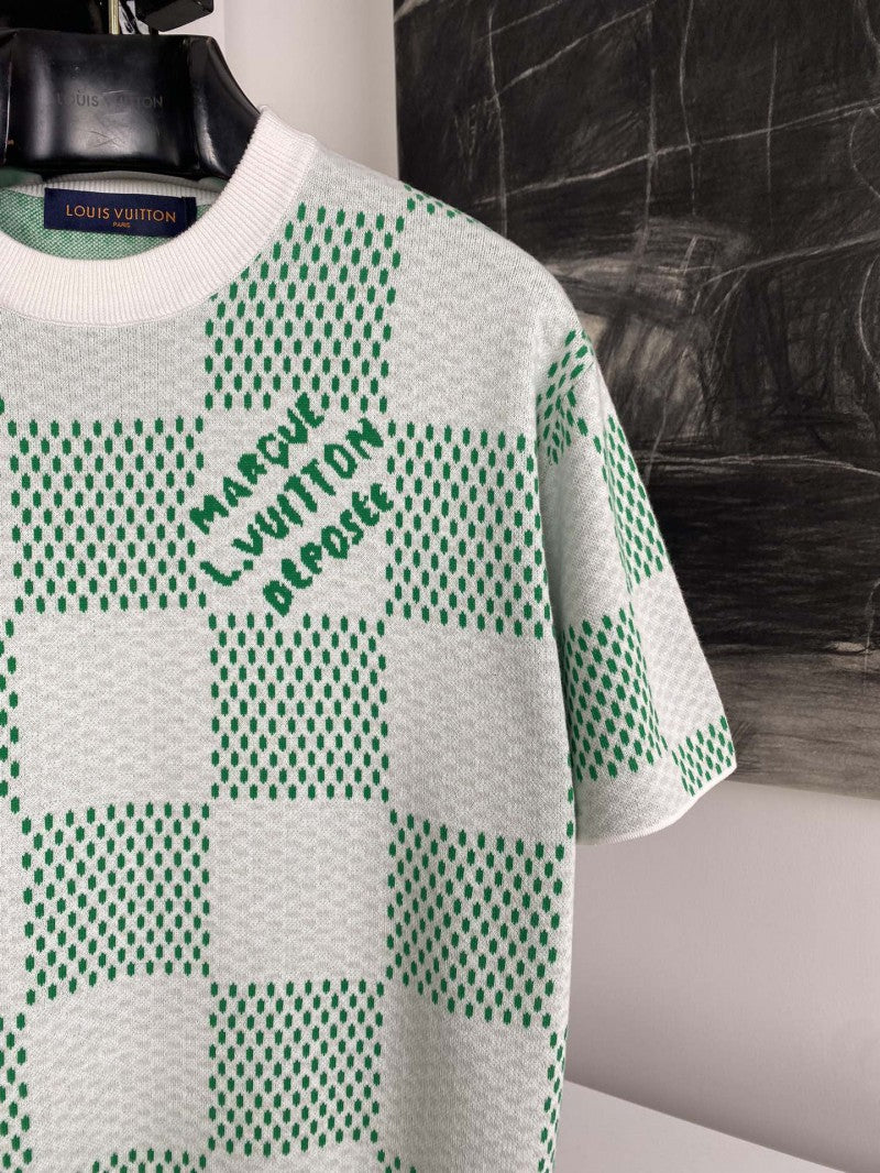Checkered Knit T-Shirt Green