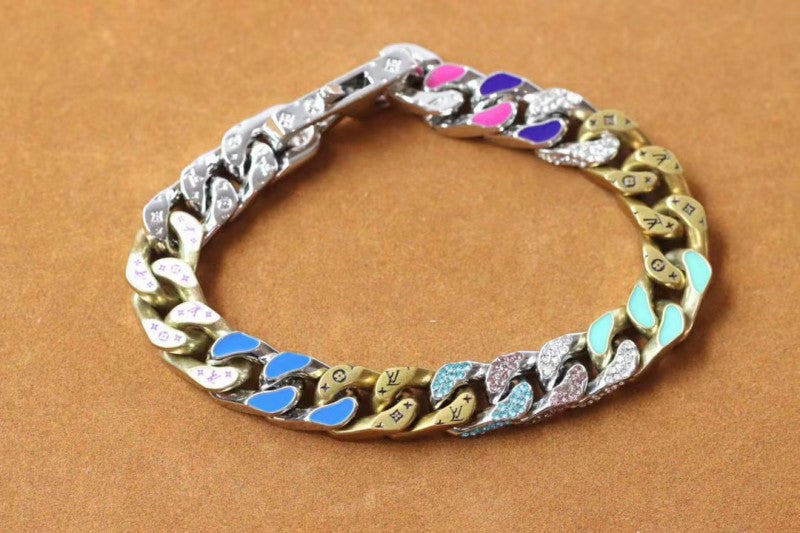 Multi-Tone Link Bracelet with Gem Accent