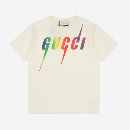 Gucc1 T-Shirt Blade Print Rainbow White