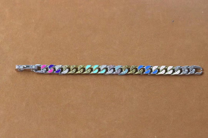 Multi-Tone Link Bracelet with Gem Accent
