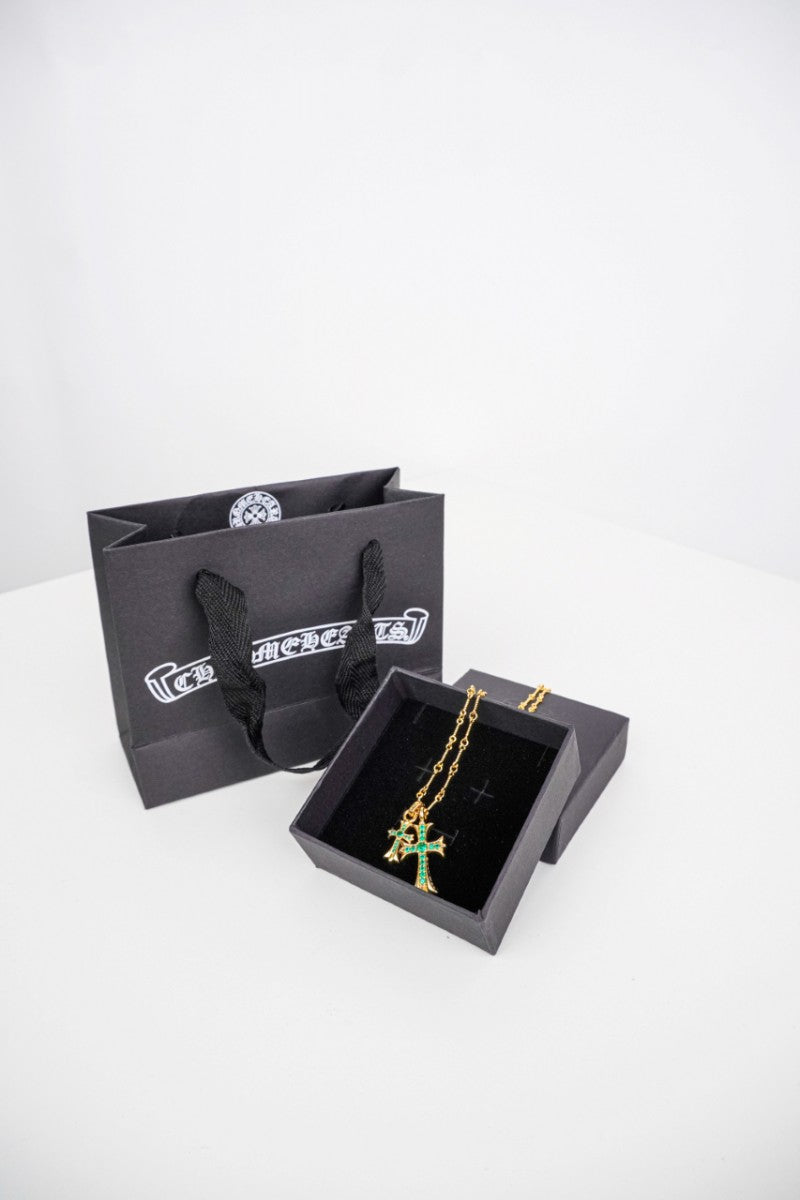 Gold Emerald Green Necklace