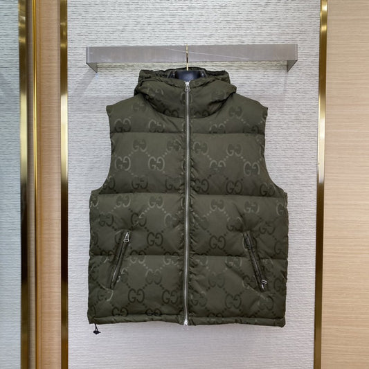 Jacquard Down Vest Khaki
